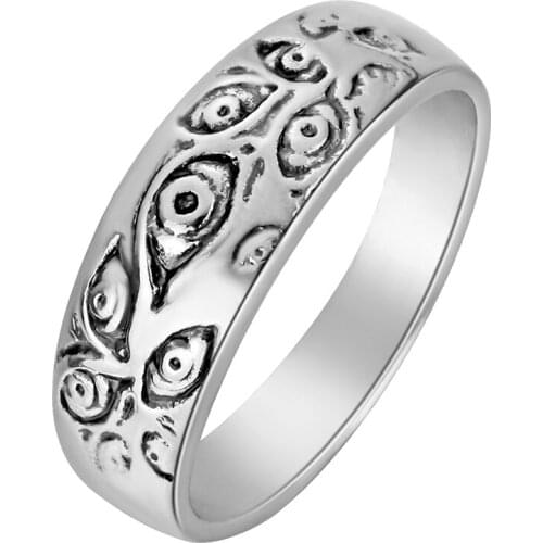 Kinitial Punk Vintage Carved Eyes Ring Finger Jewelry Hip Hop Rock Culture Ring Unisex Women Male Party Gift Metal Rings