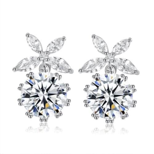 KOFSAC New Fashion Pure Silver 925 Stud Earring Luxury Crystal Shiny CZ Flower Earrings For Women Jewelry Valentines Day Gifts
