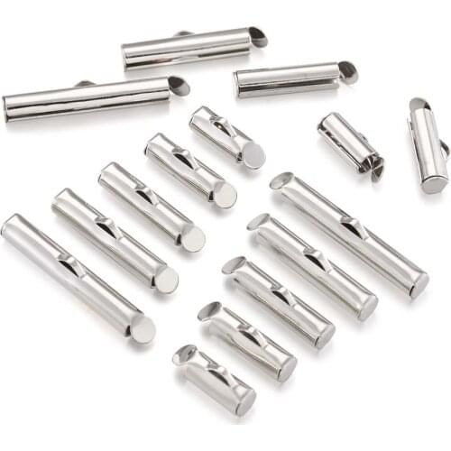 50pcs 10/13/16/20/25/30mm Beaded Slide On End Clasp Tube Sliders End Caps Connector Clasps Buckles for Jewelry Beadwork Cylinder