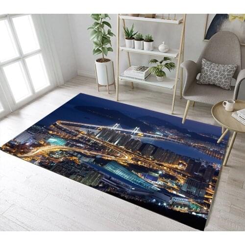 Living Room Area Rugs Childrens Room Floor Carpets Indoor Kitchen Cushion Bathroom Non-Slip Mat Seaside City With Bright Lights