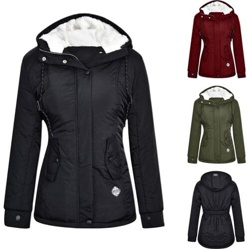 Winter Parkas Coat Thick Hooded Women Jacket Cotton Warm Female Windproof Outerwear Zipper Pocket Hooded Drawstring Overcoats
