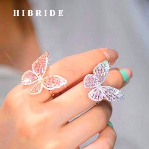 HIBRIDE Fashion Hollow Out Butterfly Shape Cubic Zircon Stud Earring Bangle Adjustable Rings Jewelry Sets Luxury Jewery N-608