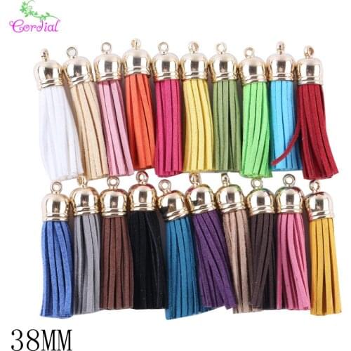 Fashion Jewelry 3.8CM 20Pcs/Lot Mix Color Suede Tassel Jewelry Charms Leather Tassels With Color Caps For DIY Accessories