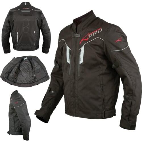 Motorcycle jacket reflective fabric sports CE protectors vented Black