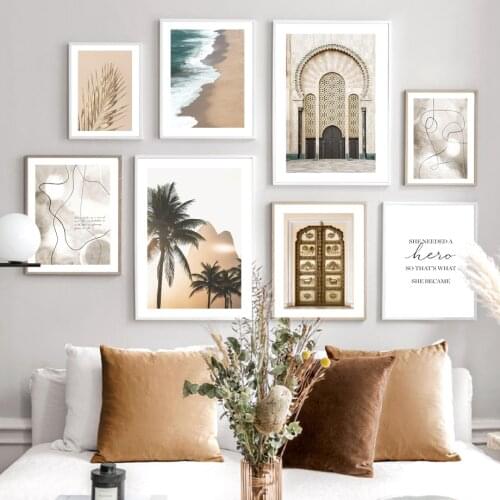 Soft Light Beach Palm Leaf Moroccan Door Wall Art Canvas Painting Nordic Posters And Prints Wall Pictures For Living Room Decor