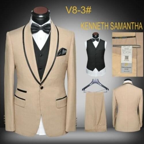 Latest Coat Pant Design Khaki Tan Tuxedo Jacket Wedding Men Suit Slim Fit Prom Groom Blazer Custom 3 Piece Suits Terno Masculino