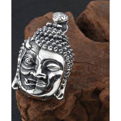 Solid 925 Sterling Silver evil and Buddha men PUNK vintage pendant Charm jewelry A4702