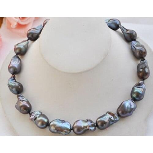 AAA+ Rare Huge LARGE 15-25MM BLACK BAROQUE KESHI AKOYA PEARL NECKLACE 18"