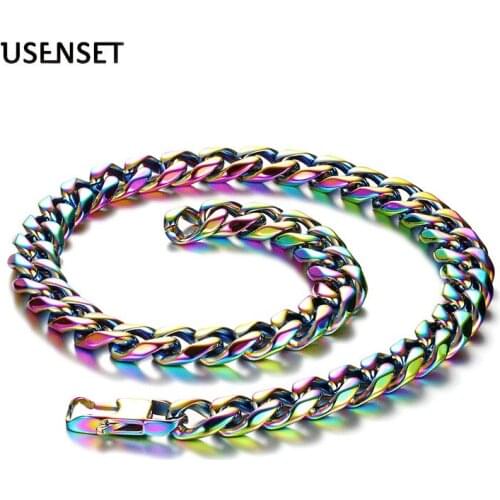 5MM 7MM 12MM 15MM Colorful Cuban Link Chains Necklace Hip Hop Jewelry Fer Men 48/60/72CM