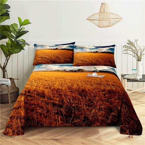 Wheat Field 0.9/1.2/1.5/1.8/2.0m Digital Printing Polyester Bed Flat Sheet With Pillowcase Print Bedding Set