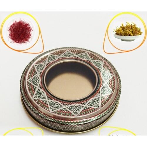Size:dia.92x20mm saffron tin box for 5g or 10 g saffron packing box tin box with pvc window