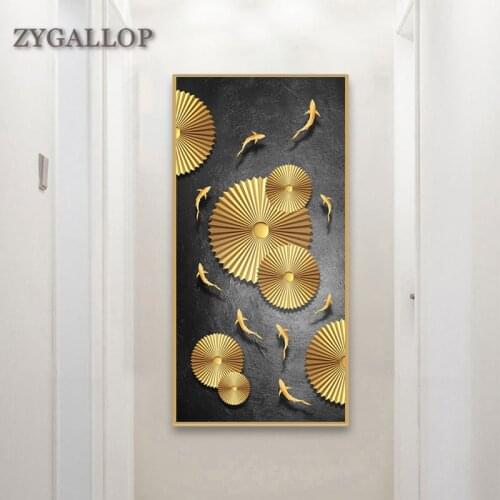 Modern Black Gold Wall Art Canvas Painting Carp Wall Pictures for Living Room Scandinavian Home Decor Posters and Prints Mural
