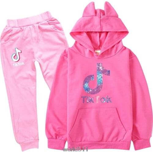 Hot Tik Tok HOODIE Kids Graphic Sweatshirt+Sweatpant 2pcs Set Boys Casual Tracksuit Baby Girl Christmas Outfit birthday gift