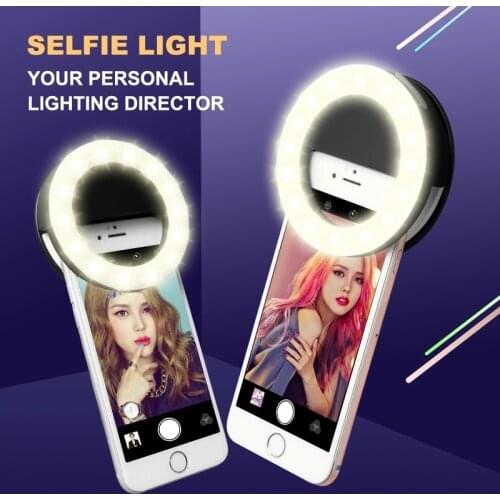 LED Selfie Ring Fill Light Portable USB Rechargeable Clip Ring Lamp for Youtube Tiktok iPhone Huawei Xiaomi phone