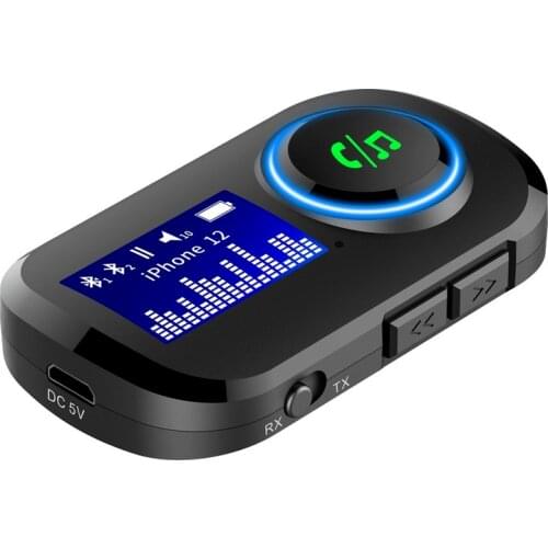 T5 Bluetooth Receiver and Transmitter Combo with Display Built-in Battery 3.5mm Audio Bluetooth Adapter 5.0