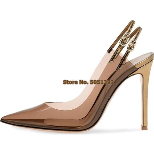 Super High Heel Transparent PVC Clear Pointed Toe Back Buckle Strap Sexy Fashion Crystal Plus Size Pumps