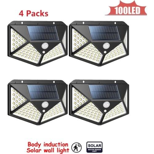 100LED Solar Powered Lighting Outdoor Garden Yard Path Wall Landscape Lamp Black Lantern LED Light Lamps 4 sided 270°lighting sc