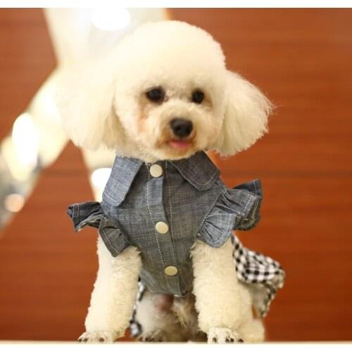 Spring Summer Jean Pet Dog Dress Bowknot Comfortable Dog Dresses Cloth