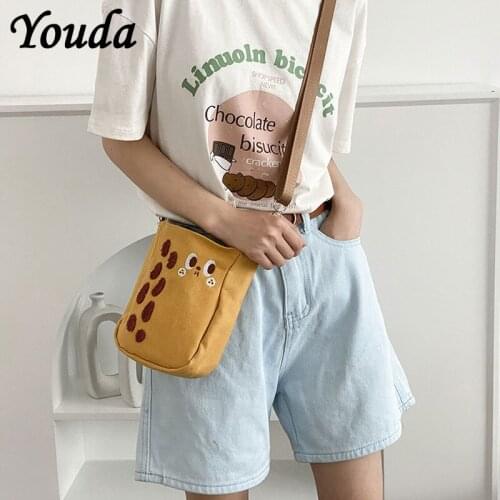 Youda Mini Womens Bag Canvas Handbags Small Cloth Shoulder Crossbody Bags for Women 2021New Embroidery Cute Mobile Phone Purse
