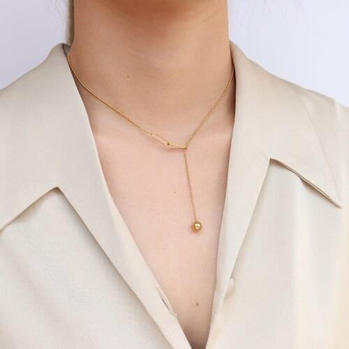 YUN RUO Personalized Fashion 18 k Gold Ball Adjustable Necklace Woman Mothers Day L Stainless Steel Jewelry Jewelry Never Fade