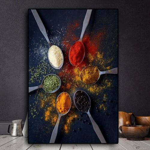 Grains Spices Spoon Peppers Kitchen Canvas Painting Posters and Prints Cuadros Scandinavian Wall Art Food Picture Living Room