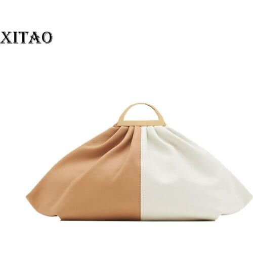 XITAO Pleated Top Handle Bags Fashion New Women Patchwork Small Fresh 2021 Autumn Minority Hit Color Tassel Bags GWJ0595