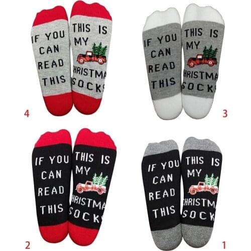 Women Men Novelty Christmas Cotton Crew Socks Funny If You Can Read This Letters Red Truck Printed Mid Tube Hosiery Gift
