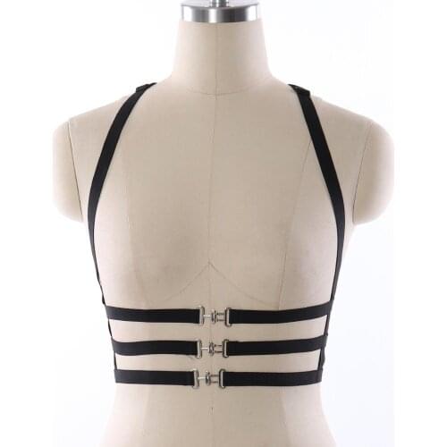 Woman Bondage Sexy Lingerie Black Body Harness Open Chest Cage Bra Goth Top Body Cage Elastic Adjustable Punk Harness Belt