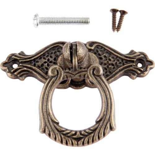 1Pc Antique Bronze Furniture Ring Pull Handles Knobs Zinc Alloy Kitchen Drawer Cabinet Door Handle Wooden Box Pull Knob 65*48mm