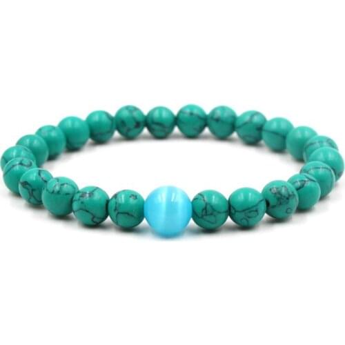 10mm Blue Opal Beads elastic thread Bracelet adjusted 8mm turquoise black stone volcanic lava fgs3c Bangles girl