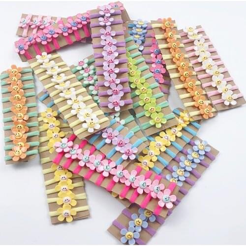 10pc/lot Baby Child Colorful Elastic Hair Band Girl Kid Rope Ring Smiley Flower Headband Rubber BGirls Hair Accessories