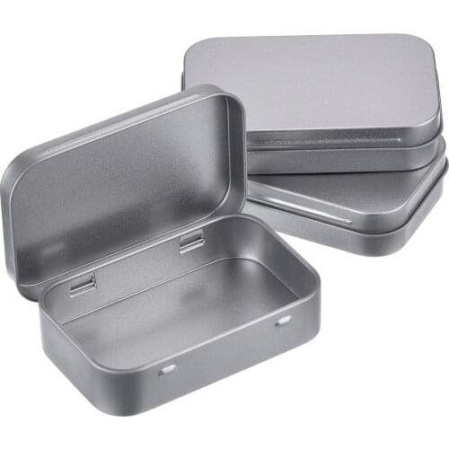 10PCS Silver Metal Rectangular Empty Hinged Tins Box Containers with Lids Mini Portable Box Small Storage Kit, Home Organizer
