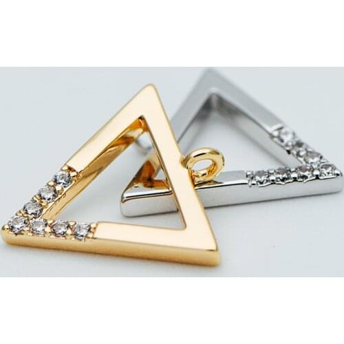 10pcs Gold/ Silver tone Triangle Charms 12mm, CZ Paved Geometric Pendants, Real Gold/ Rhodium plated Brass (GB-621)
