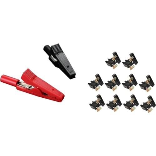 2Pcs Insulated Alligator Clip Connector Clamp Testing Probe Red+Black with 10Pcs Universal Carbon Brush