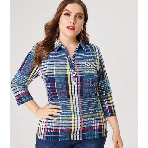 2020 Fall Women Long sleeve Pullover stripe Blouse fashion ladies Retro elegant mom clothes Plus Size Womens Tops