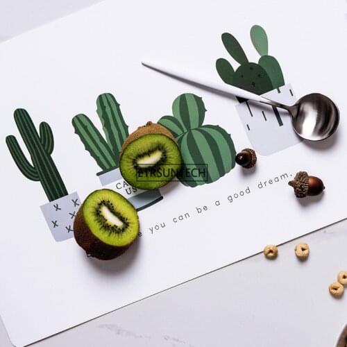 50pcs Green Placemat Cactus Pad Dining Table Mat Heat Insulation Non Slip Waterproof Placemats Bowl Coaster