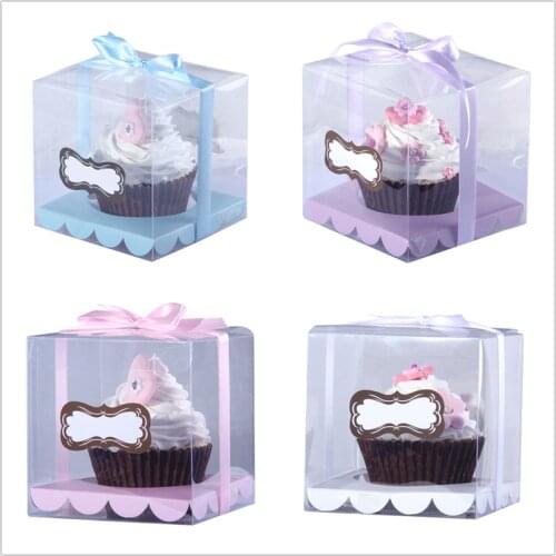 Free shipping Transparent Cupcake Box Clear Cake Box with Sticker And Paper Insert Hold Wedding Cupcake Box More Colors