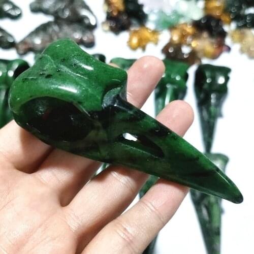 Large Rare New Arrival Natural Epidote Crystal Bird Skull Hand Carved Reiki Healing Home Decoration Fengshui 7.5-8.5cm