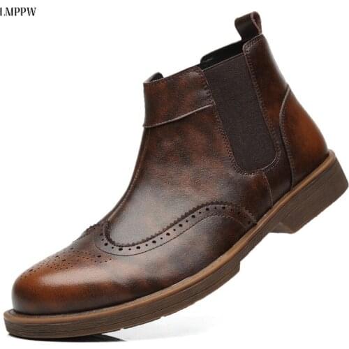 Autumn Winter Genuine Leather Boots Brand Fashion Leather Chelsea Boots Vintage Style Men Shoes Slip-on Waterproof Ankle Boots 2