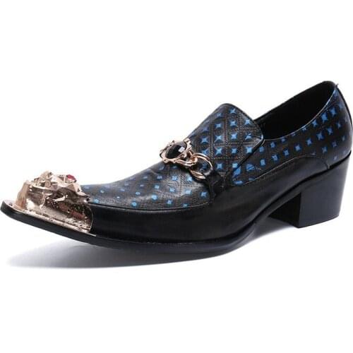 British Men Business Dress Shoes Genuine Leather Gentry Social Shoes Wedding Formal Shoes Men Metal Toes Office High Heels Shoes