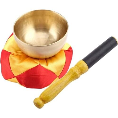 Buddhism Singing Bowl Cushion Wood Stick Tibetan Bowl Buddhism Meditation Brass Vintage Home Decorative