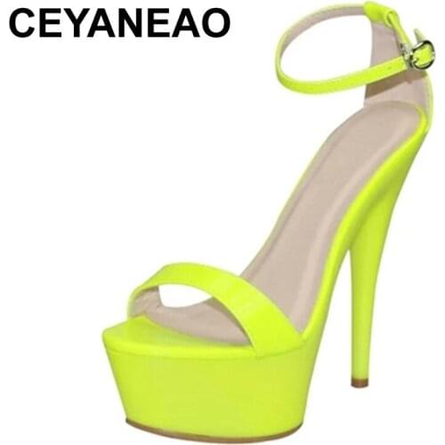 CEYANEAO Fancy2021 of Lady * Quality Wind Fluorescence Color Word Bring Sexy Toe Super High One with Sandals 35-41