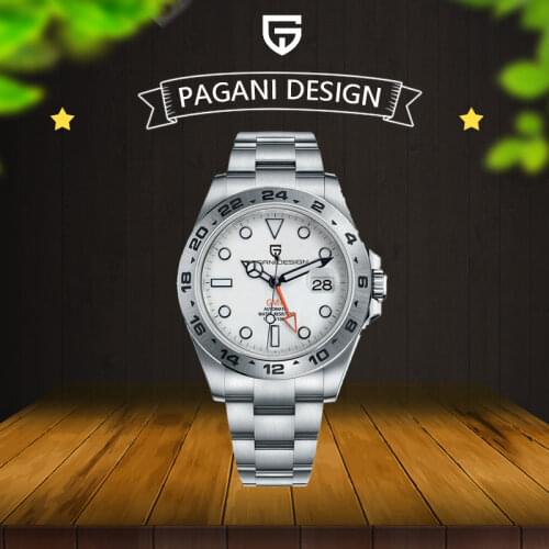PAGANI DESIGN Mens GMT Watch Stainless Steel Luxury Automatic Mechanical Watch Sapphire Military Waterproof Clock Reloj Hombre