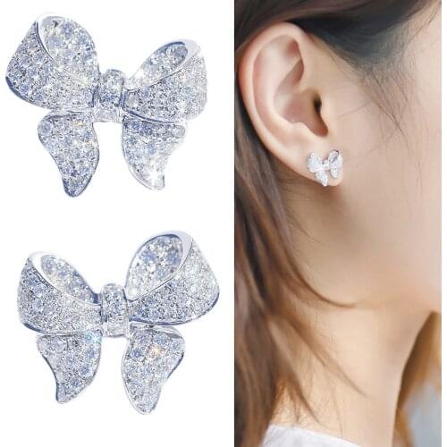 DW New Arrival Cute Bowknot Stud Earrings for Women with Zircon Stone Fashion Korean Earrings Jewelry 2021 New