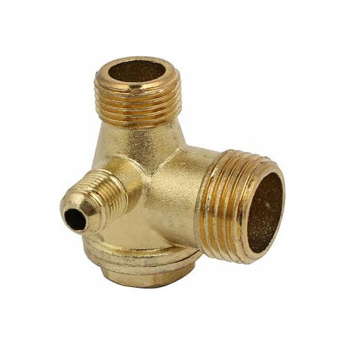 G1/2xG3/8xG1/8 Male Thread 3-Way Air Compressor Non-Return Check Valve Gold Tone