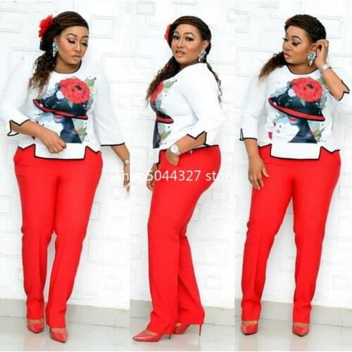 Two Piece Set Africa Clothes African New Dashiki Fashion Flowers Suit Top Trousers Super Elastic Party Dresses For Women Outfits