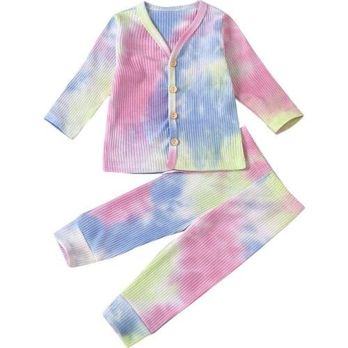 Newborn Infant Baby Boys Girls Clothes Rainbow Tie-Dyed Printed Tops+Pants Pajamas Sleepwear Outfits Sets 6 12 18 24 Months