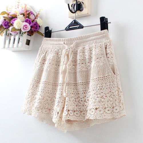Lace crochet shorts female summer students 2020 new loose casual high-waist elastic womens outer wear all-match