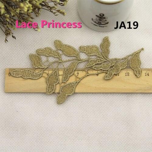 LP-JA19 gold embroidery flower patches lace applique collar wedding dress formal dress accessories fabric 65MM*135MM 10 pcs