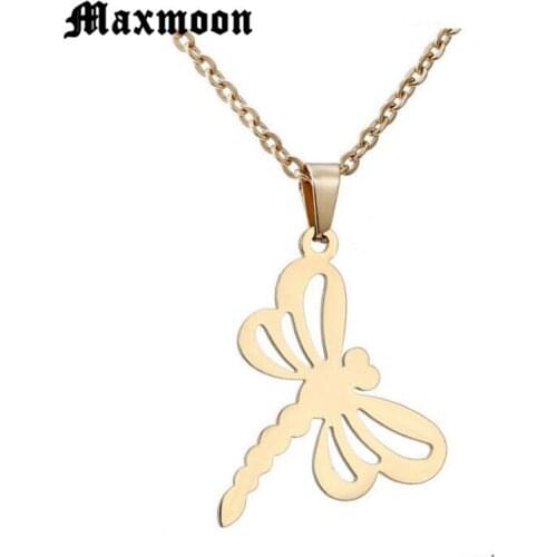 Maxmoon Bijoux Femme Rose Gold Kettingen Voor Vrouwen Fashion Jewelry Handmade Stainless Steel Dragonfly Charm Necklaces